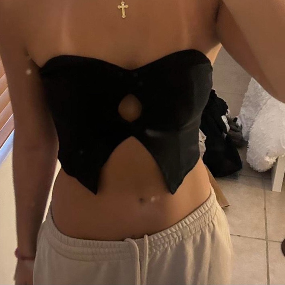 Black Strapless Cutout Top